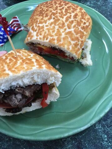 Valentino's Italian roast beef, layered on a fresh roll